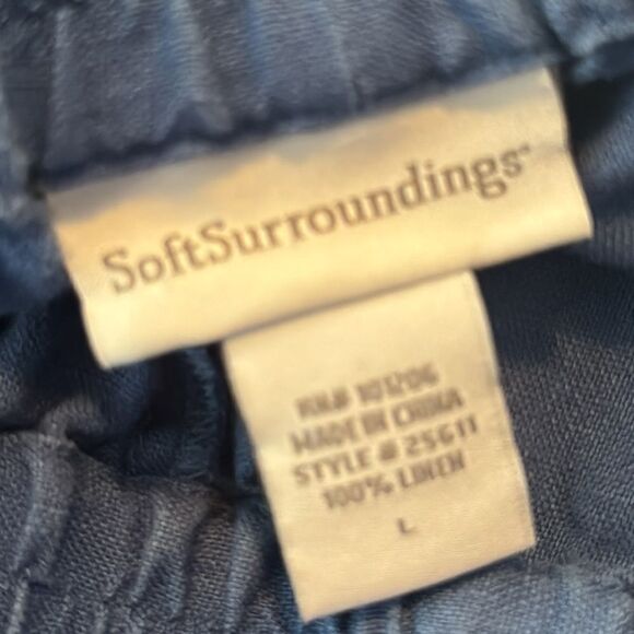 Soft Surroundings  Linen Elastic Waist Pockets Beachy Coastal Blue Pull On Pants - Picture 9 of 13